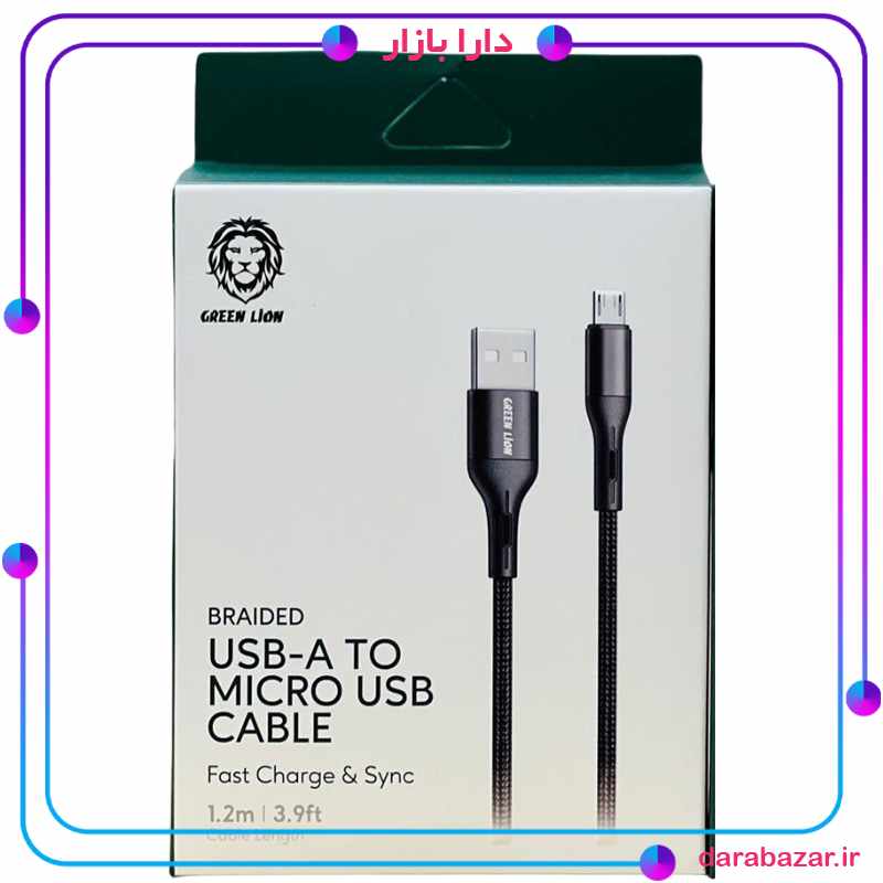 کابل میکرو یو اس بی گرین لیون طول 3متر-خرید کابل شارژ اورجینال دارا بازار GREEN LION BRAIDED USB-A TO MICRO USB CABLE FAST CHARGE & SYNC 3M