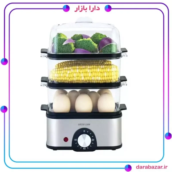 Green Lion 3-Tier Egg Cooker Vegetable Steamer 500W-تخم‌مرغ پز و بخارپز سبزیجات سه طبقه گرین لاین-محصولات گرین لاین-دارا بازار
